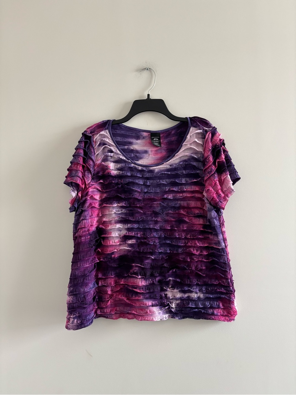 VTG George Top Pink Purple Scalloped Short Sleeve Women 2X Fairycore Artsy Y2K